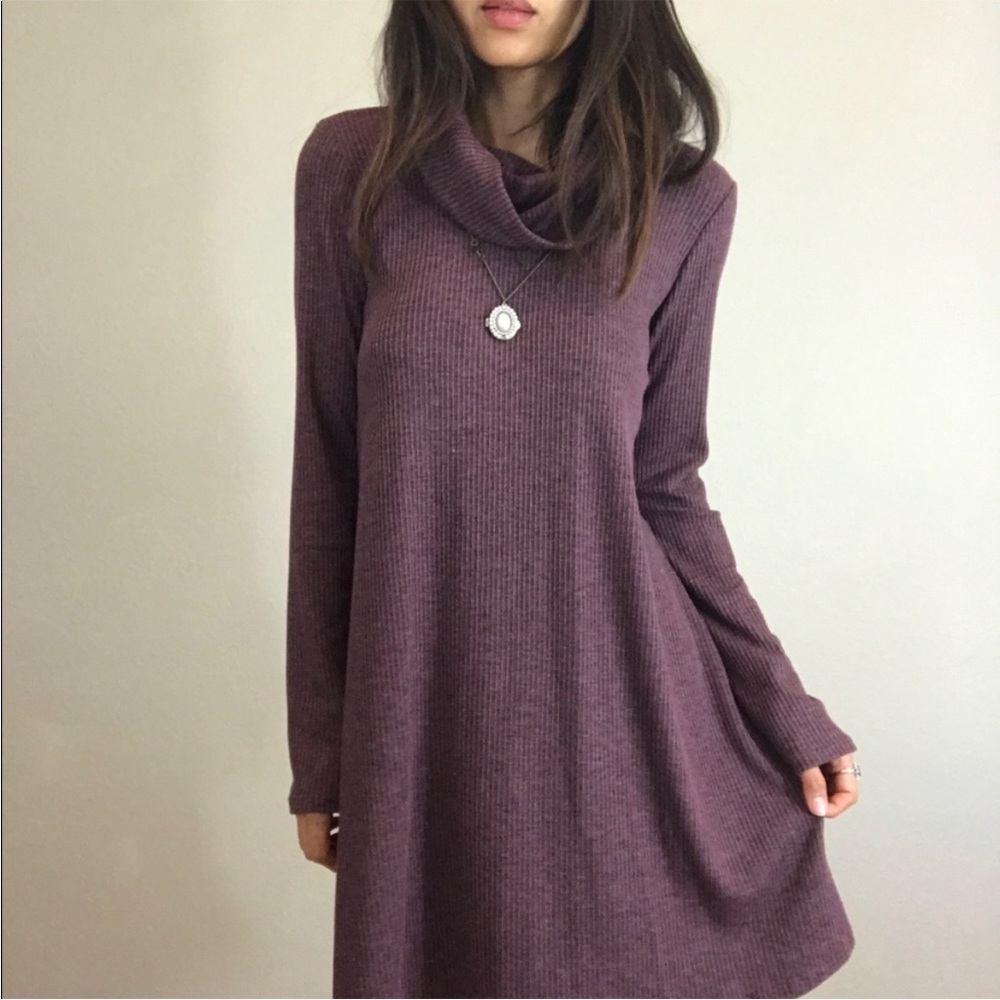 Maroon Plum Turtleneck Sweater Dress • Cozy Knit Mini Dress Fall Cabincore Dress